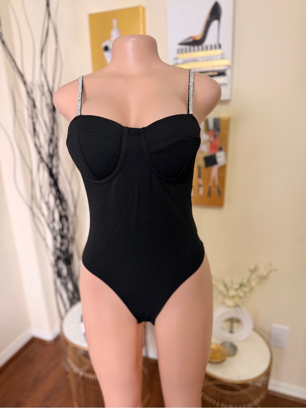 Black Rhinestone-Strap Bustier Tank Top - Picture 5 of 5
